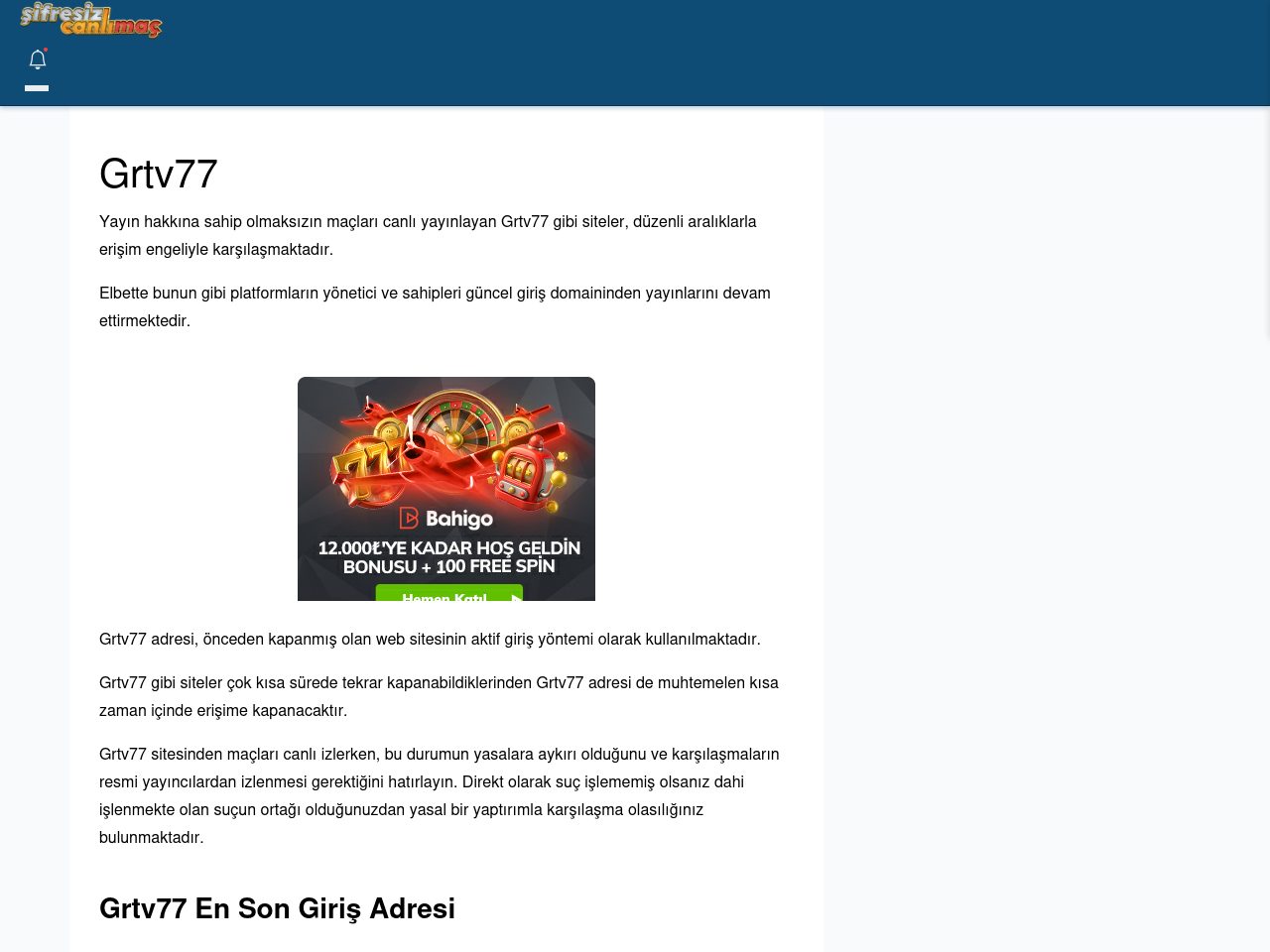 Grtv77 Canlı Maç İzle - Şifresiz canlı maç izle