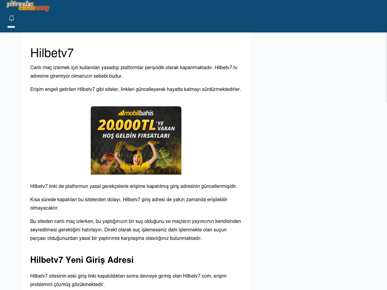 Hilbetv7 Güncel Giriş - Şifresiz canlı maç izle