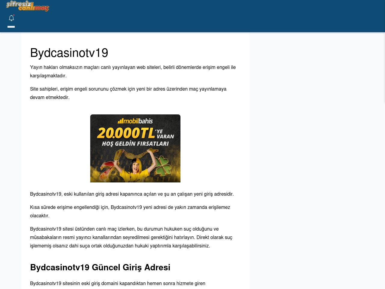 Bydcasinotv19 Giriş Linki - Şifresiz canlı maç izle