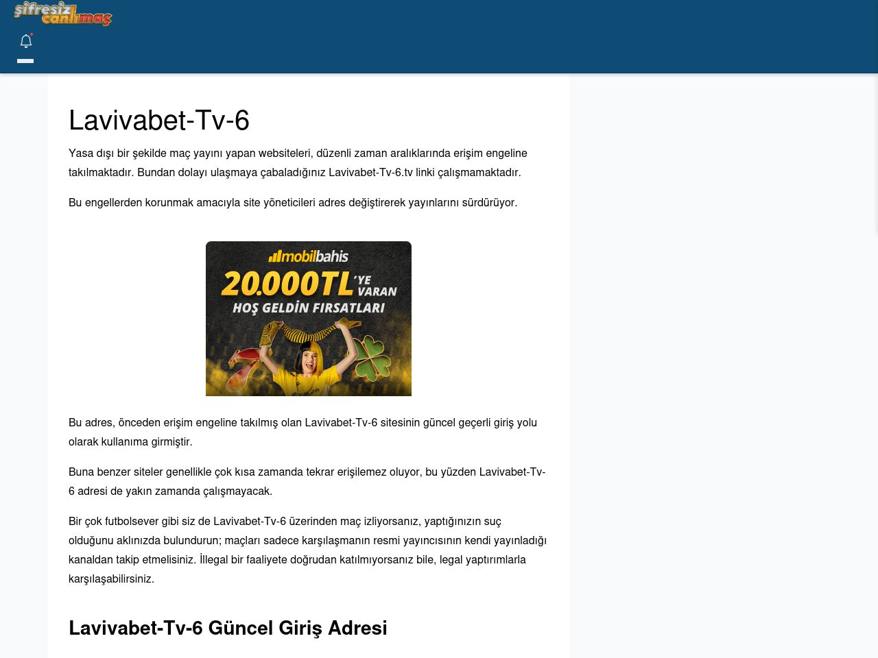Lavivabet-Tv-6 Canlı Maç İzle - Şifresiz canlı maç izle