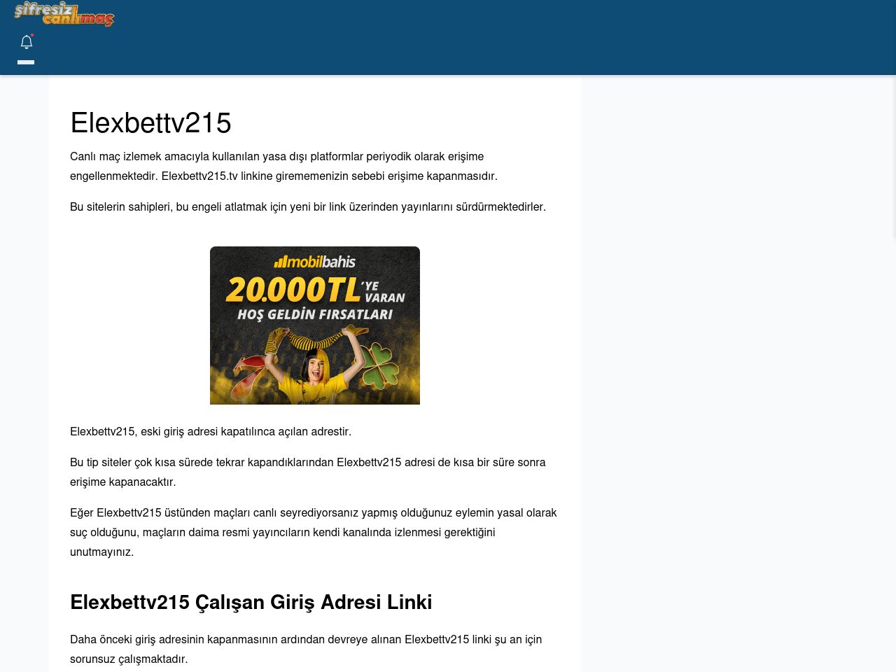 Elexbettv215 Canlı Maç İzle - Şifresiz canlı maç izle