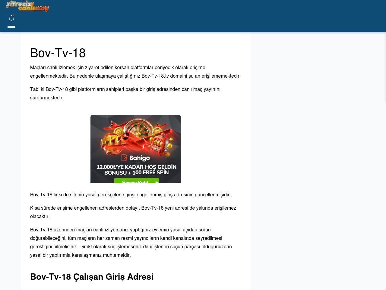 Bov-Tv-18 Güncel Giriş - Şifresiz canlı maç izle