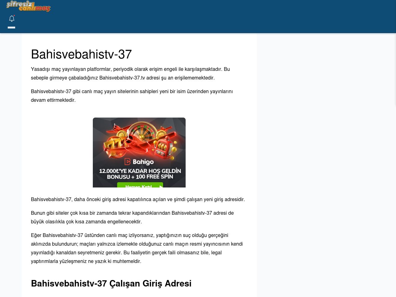 Bahisvebahistv-37 Canlı Maç - Şifresiz canlı maç izle