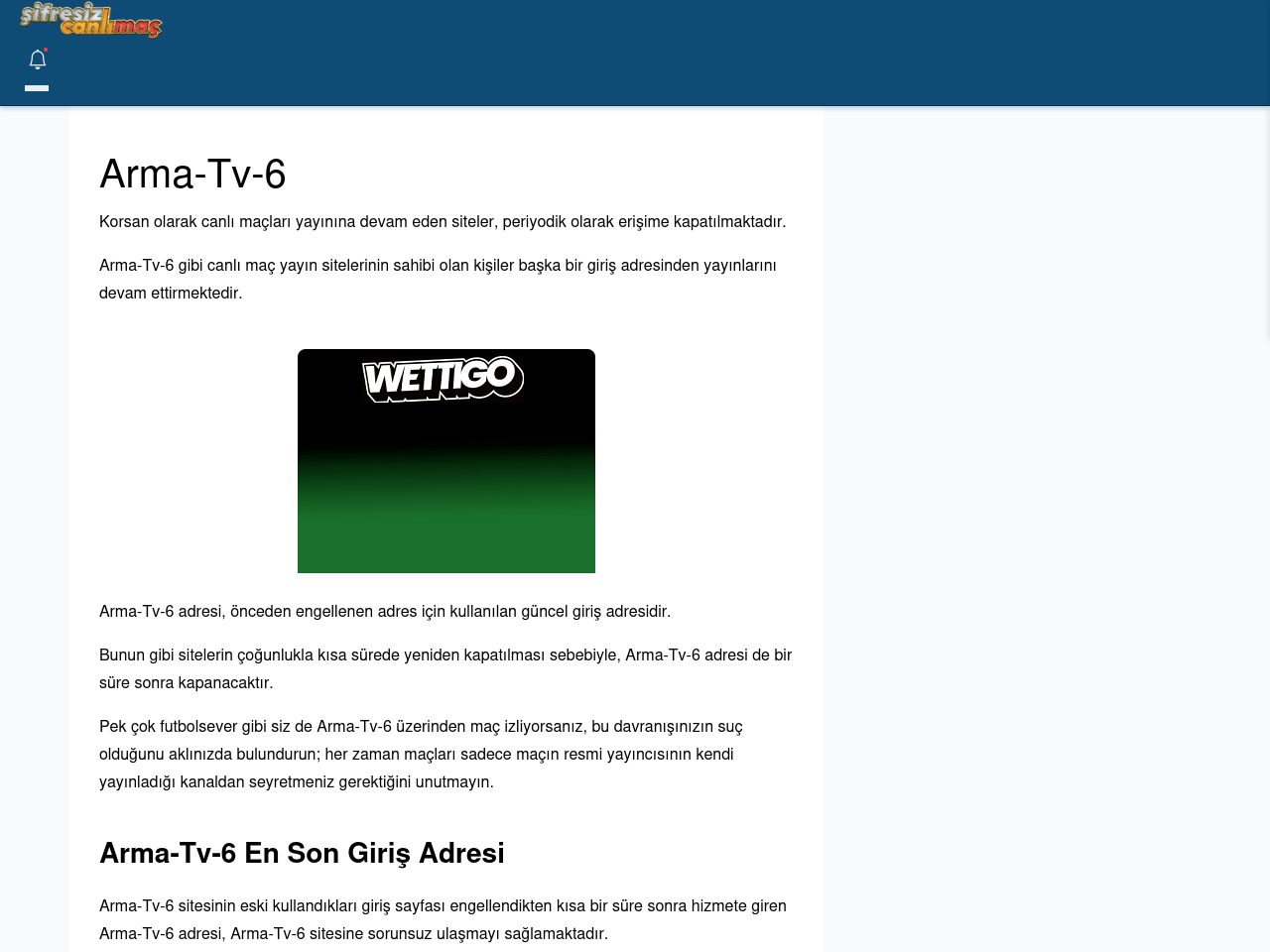 Arma-Tv-6 Canlı Maç - Şifresiz canlı maç izle