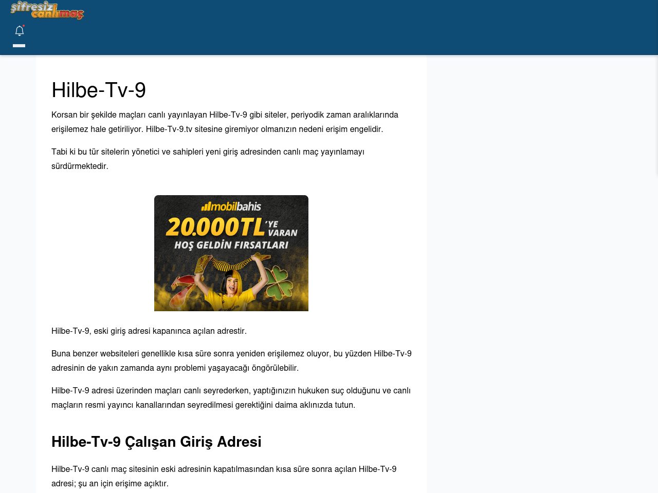 Hilbe-Tv-9 Maç İzle - Şifresiz canlı maç izle