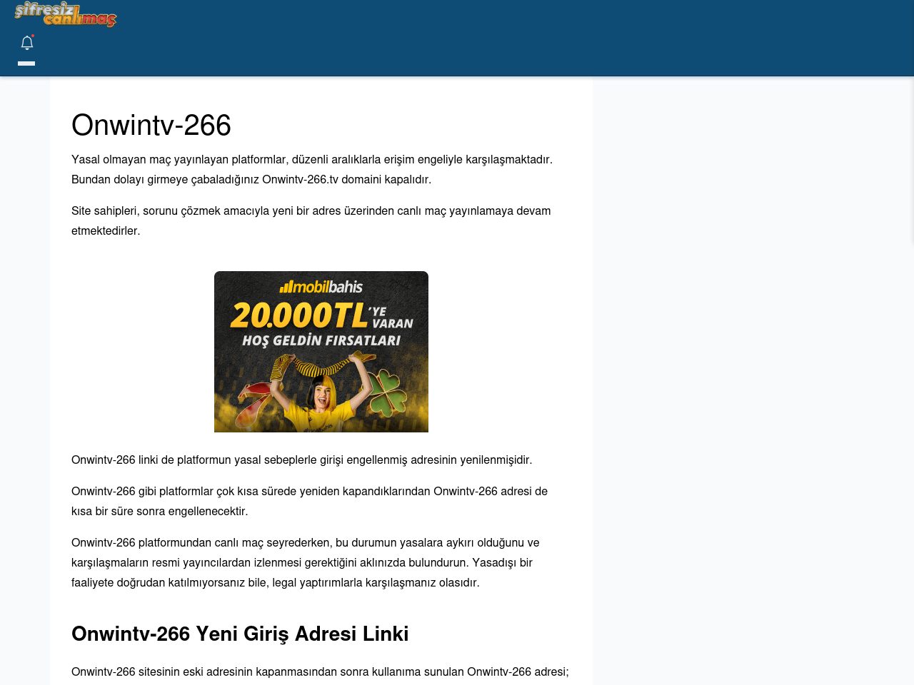 Onwintv-266 Giriş Linki - Şifresiz canlı maç izle