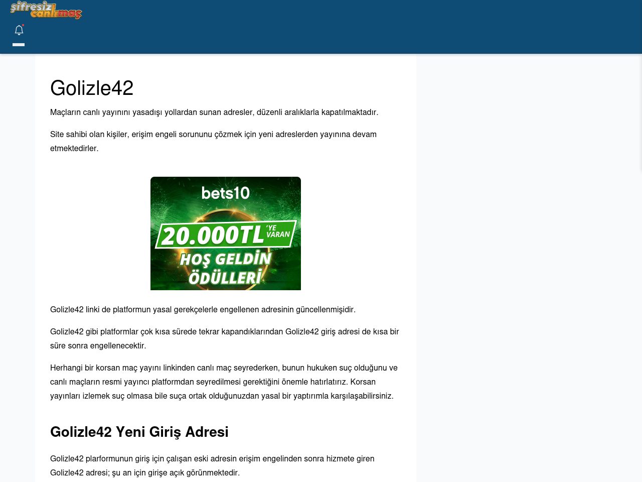 Golizle42 Canlı Maç - Şifresiz canlı maç izle