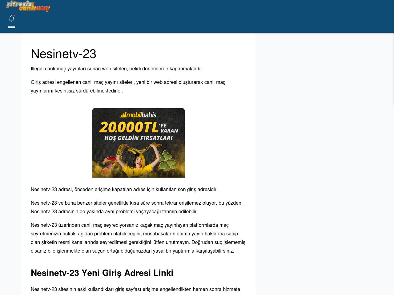 Nesinetv-23 Canlı Maç - Şifresiz canlı maç izle