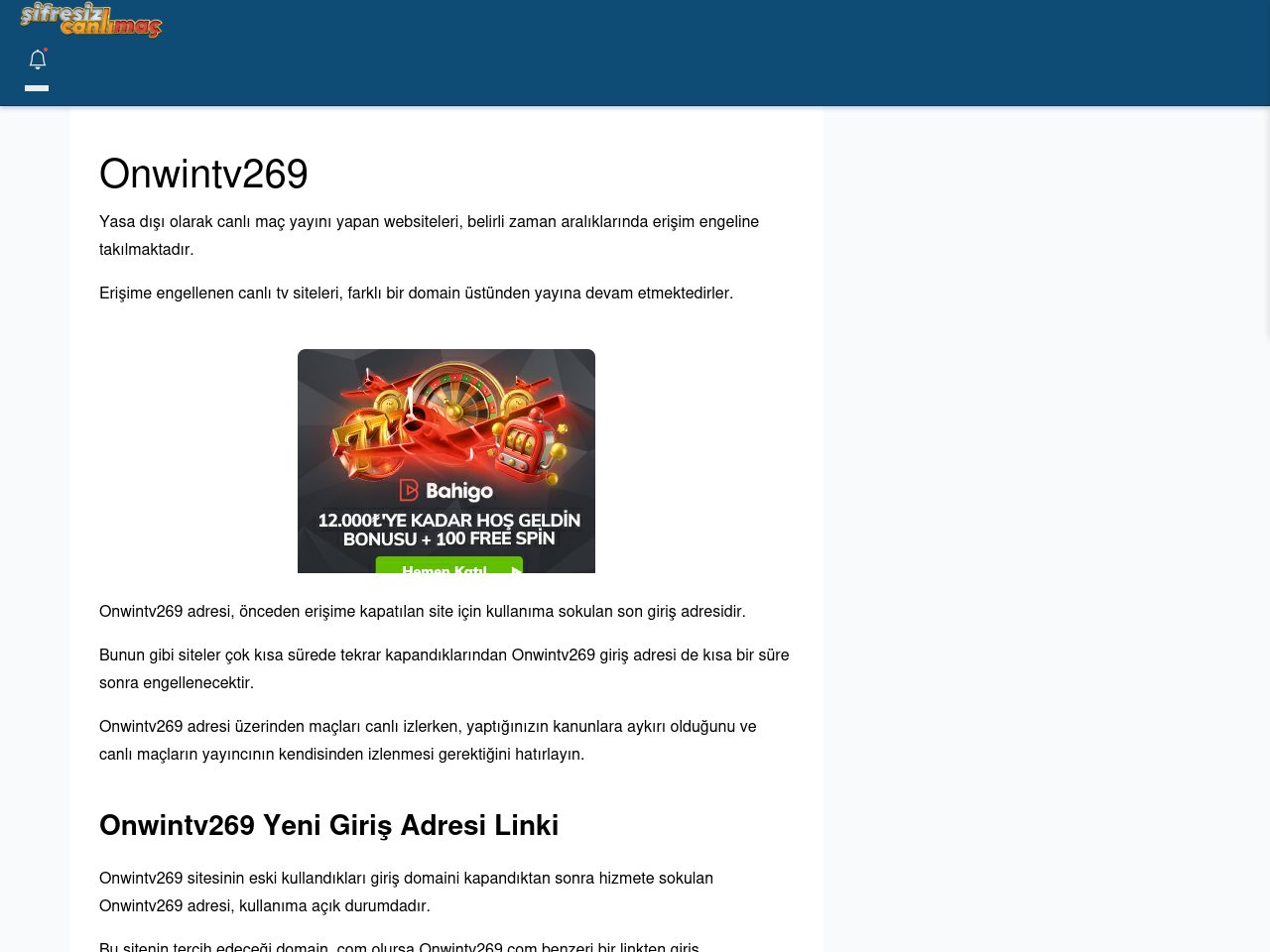 Onwintv269 Canlı Maç İzle - Şifresiz canlı maç izle