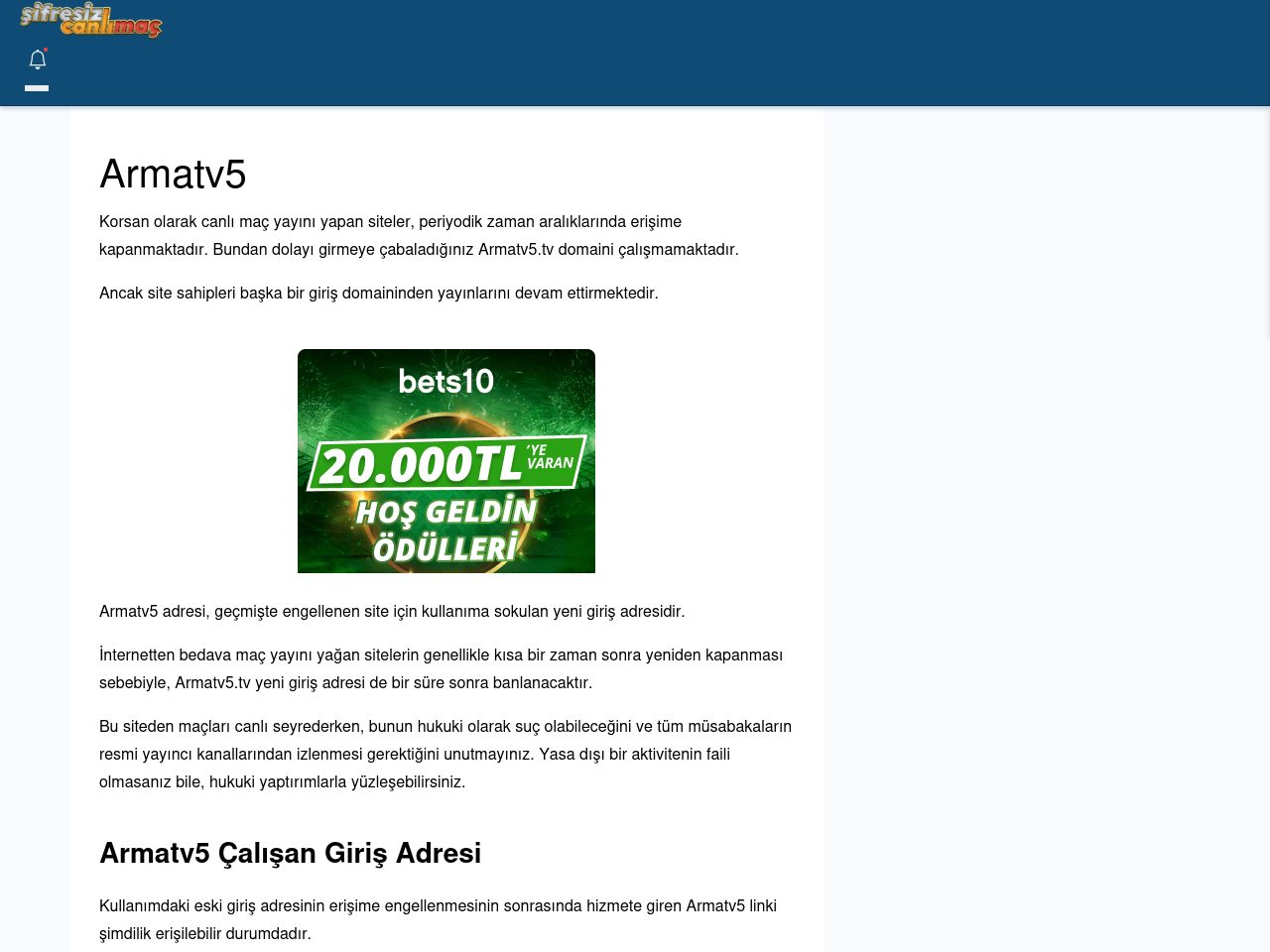 Armatv5 Canlı Maç - Şifresiz canlı maç izle