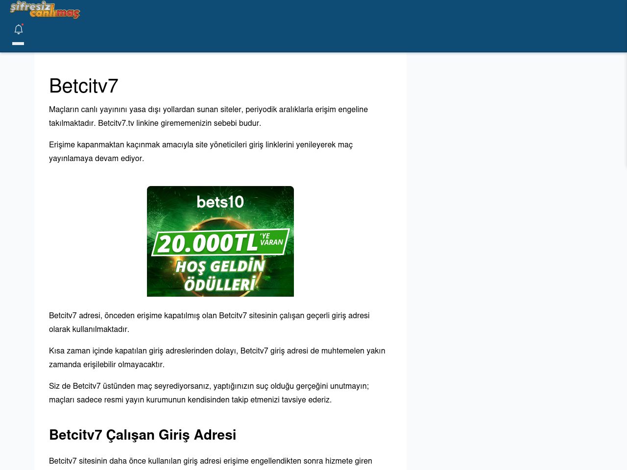 Betcitv7 Giriş Linki - Şifresiz canlı maç izle
