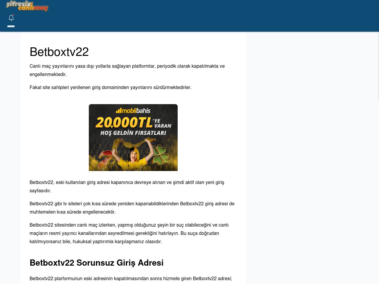 Betboxtv22 Canlı Maç - Şifresiz canlı maç izle