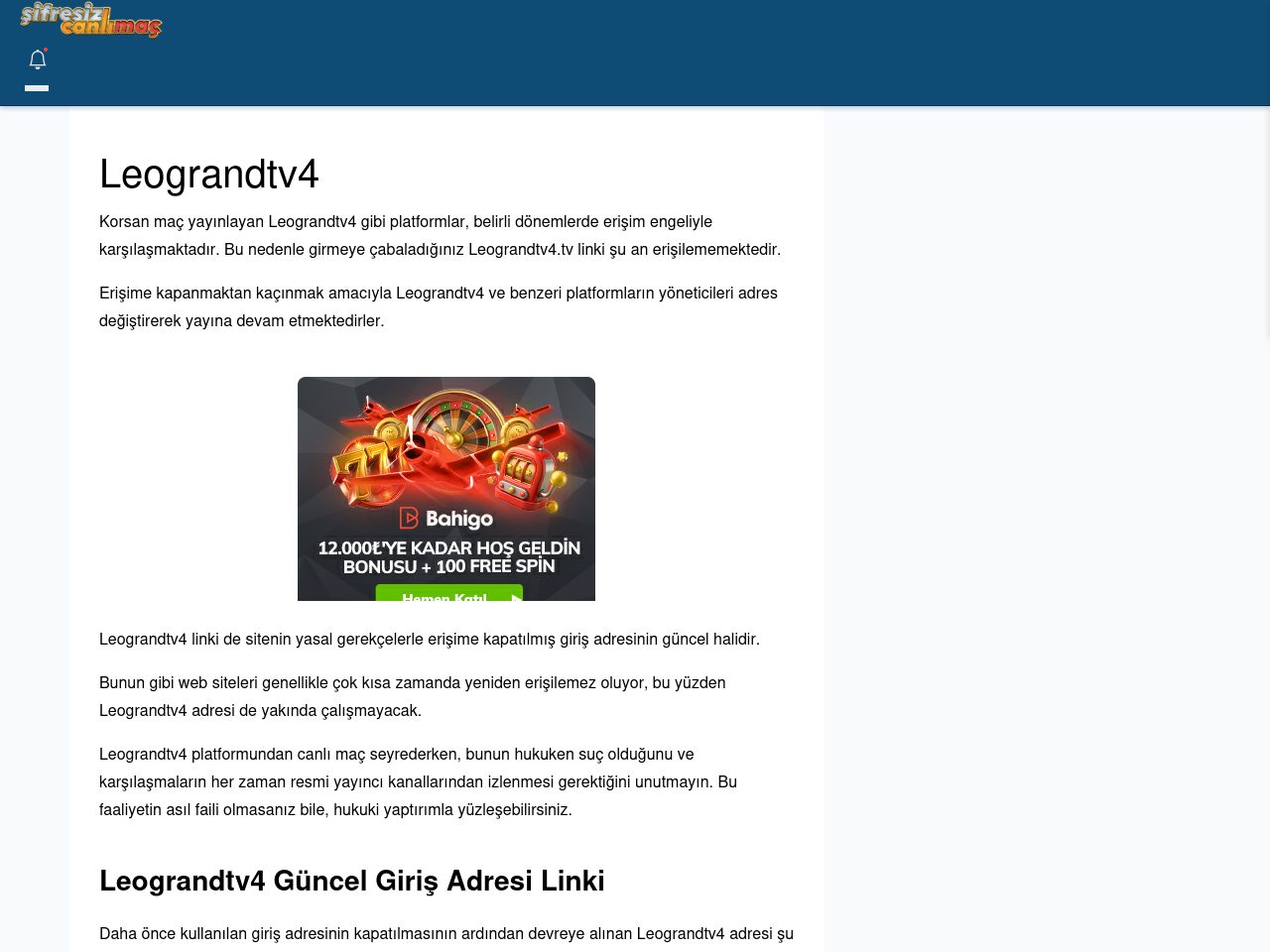 Leograndtv4 Güncel Giriş - Şifresiz canlı maç izle