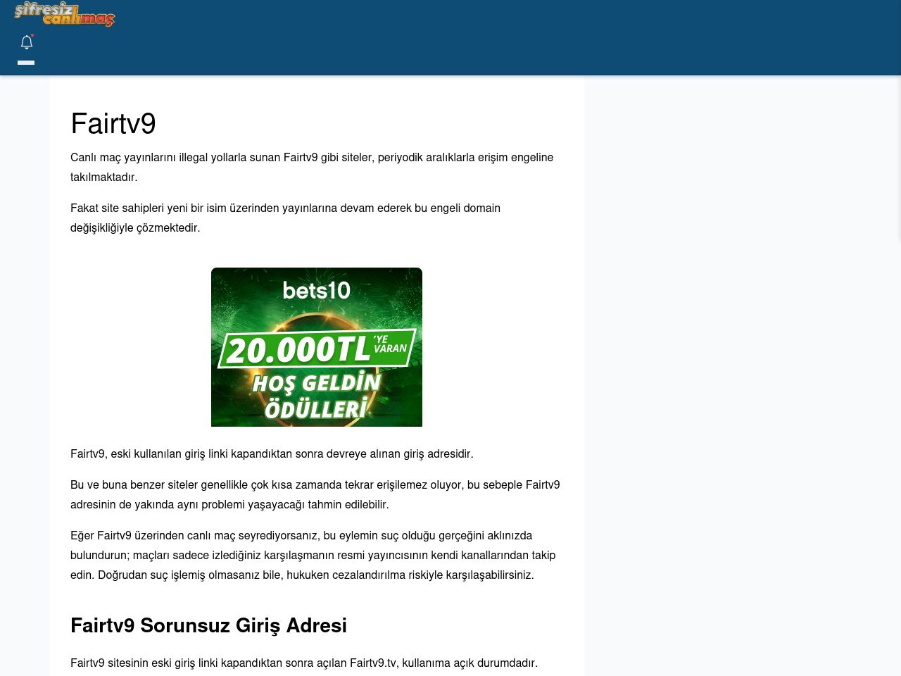 Fairtv9 Maç İzle - Şifresiz canlı maç izle