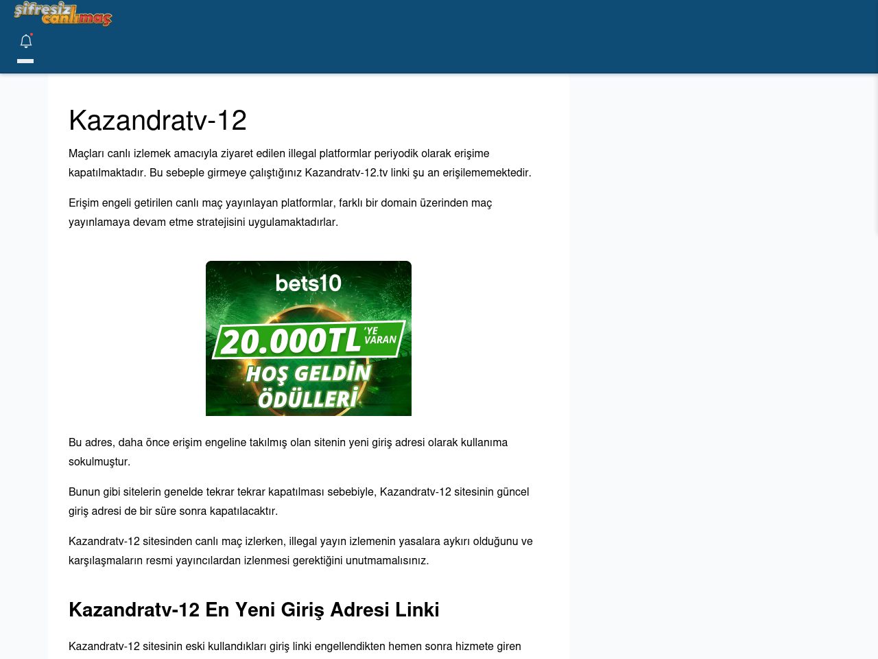 Kazandratv-12 Canlı Maç İzle - Şifresiz canlı maç izle