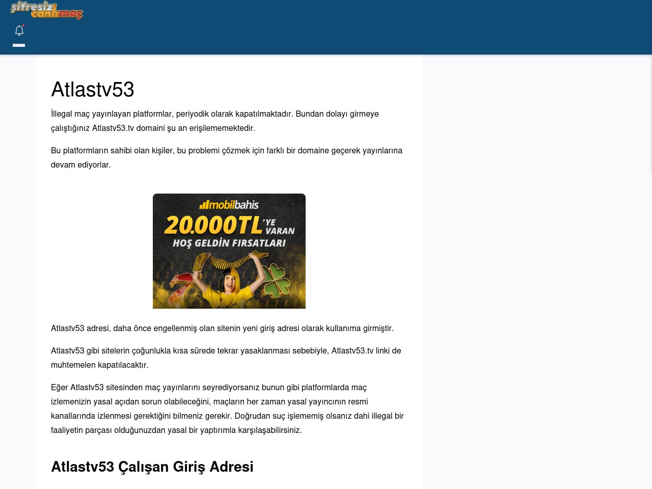 Atlastv53 Maç İzle - Şifresiz canlı maç izle