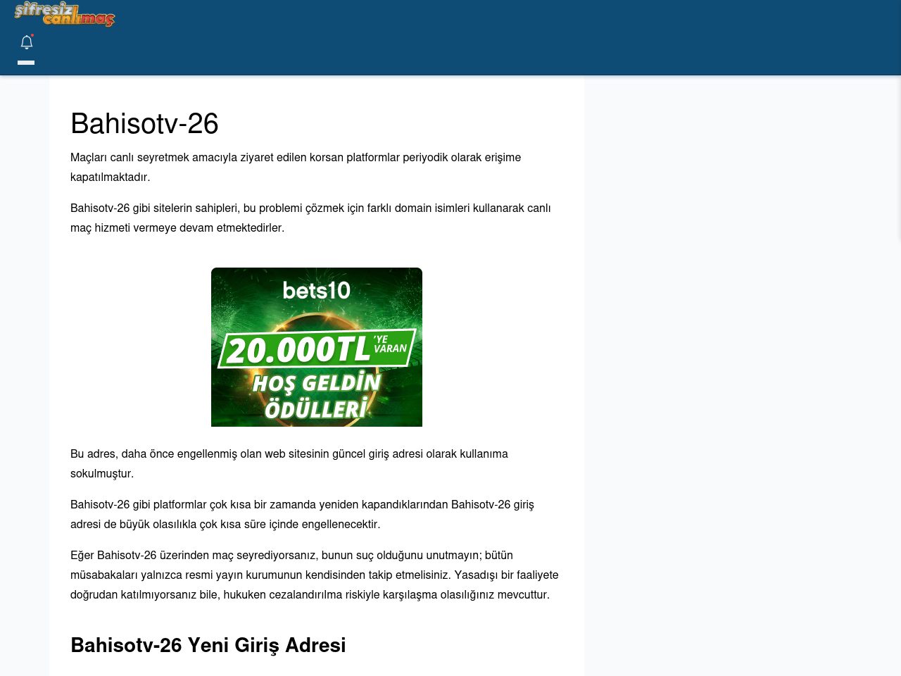 Bahisotv-26 Canlı Maç - Şifresiz canlı maç izle