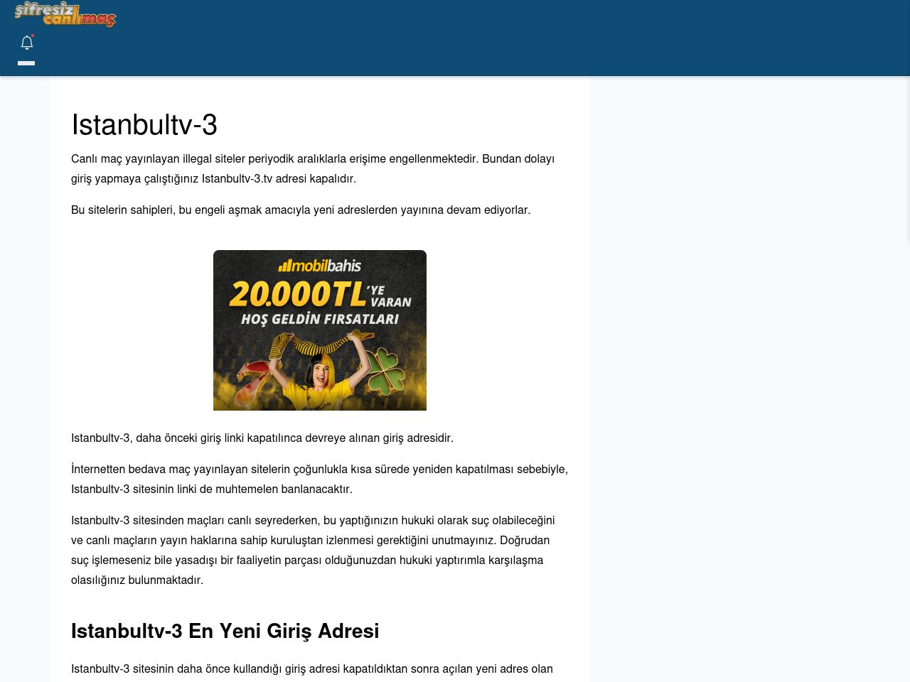 Istanbultv-3 Canlı Maç İzle - Şifresiz canlı maç izle