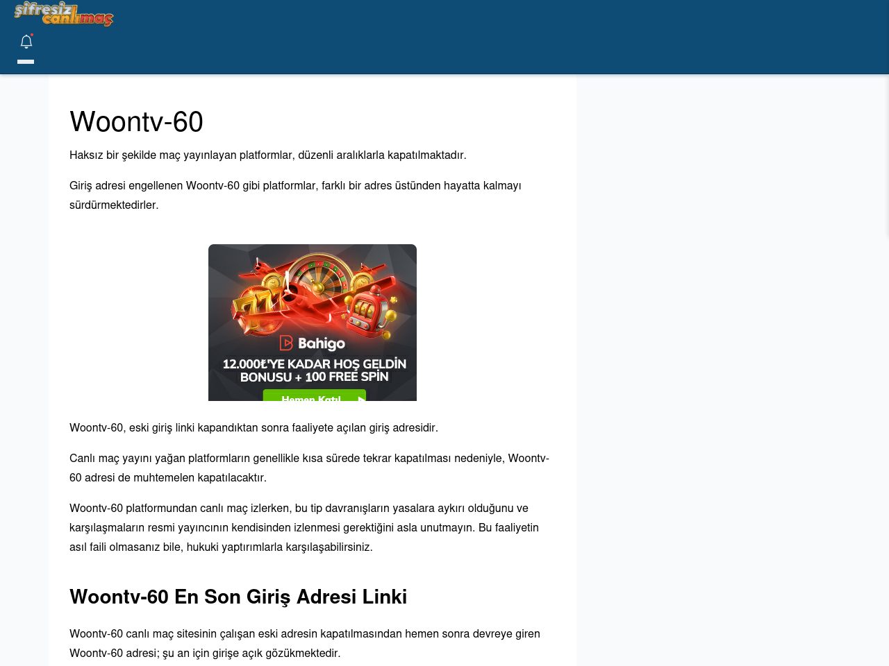 Woontv-60 Canlı Maç İzle - Şifresiz canlı maç izle