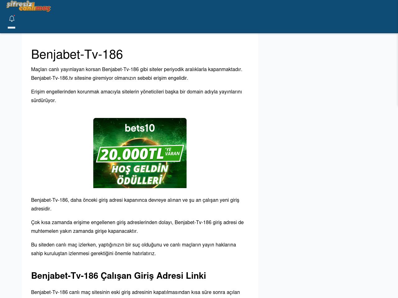 Benjabet-Tv-186 Maç İzle - Şifresiz canlı maç izle