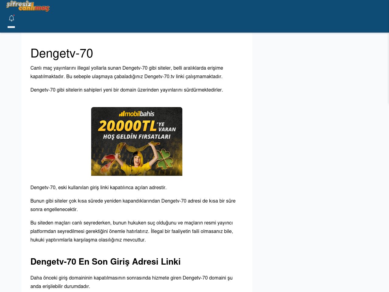 Dengetv-70 Maç İzle - Şifresiz canlı maç izle