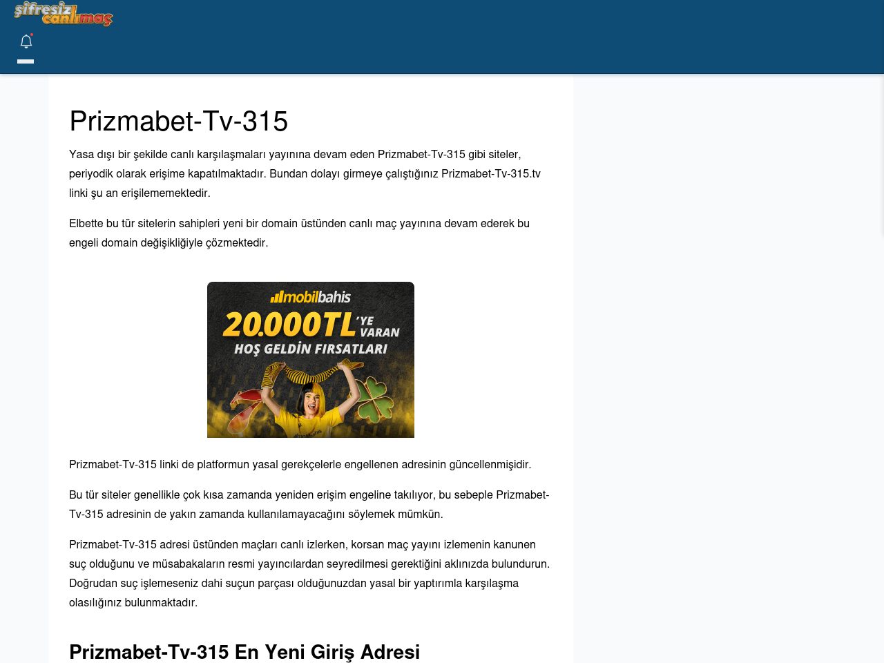 Prizmabet-Tv-315 Giriş Linki - Şifresiz canlı maç izle