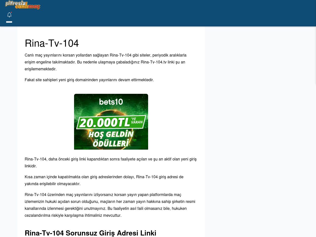 Rina-Tv-104 Güncel Giriş - Şifresiz canlı maç izle