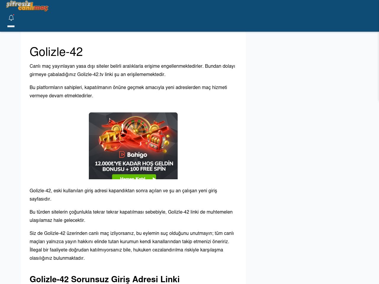 Golizle-42 Maç İzle - Şifresiz canlı maç izle