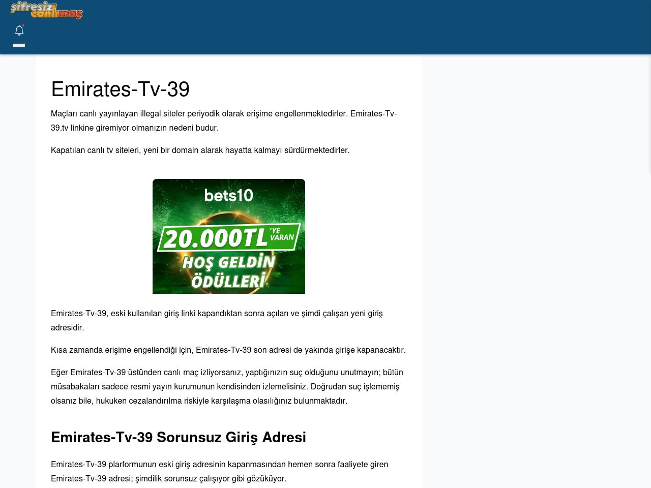 Emirates-Tv-39 Canlı Maç - Şifresiz canlı maç izle