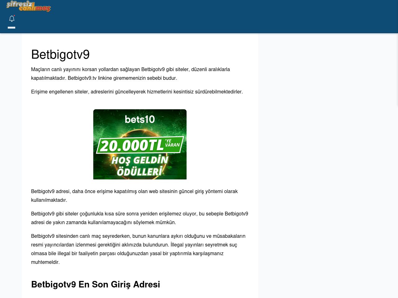 Betbigotv9 Maç İzle - Şifresiz canlı maç izle