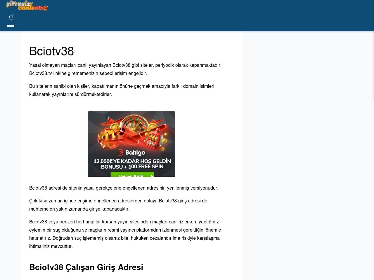 Bciotv38 Güncel Giriş - Şifresiz canlı maç izle