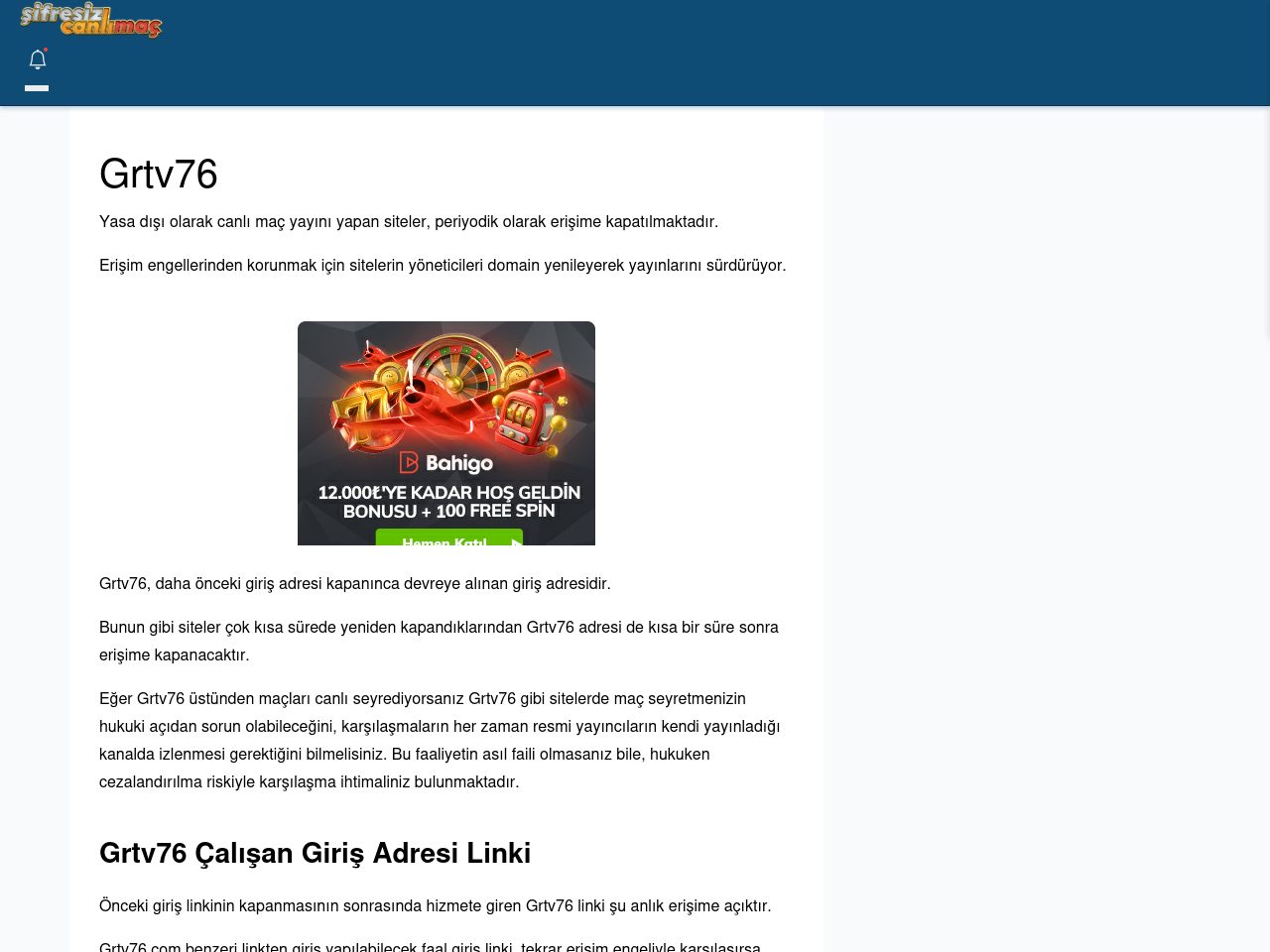 Grtv76 Maç İzle - Şifresiz canlı maç izle