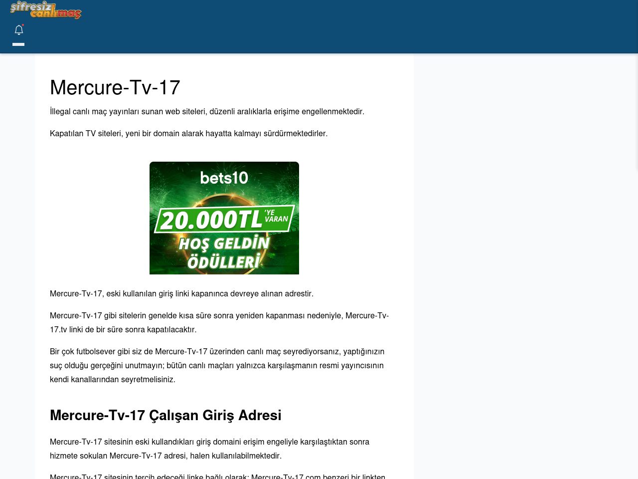 Mercure-Tv-17 Maç İzle - Şifresiz canlı maç izle