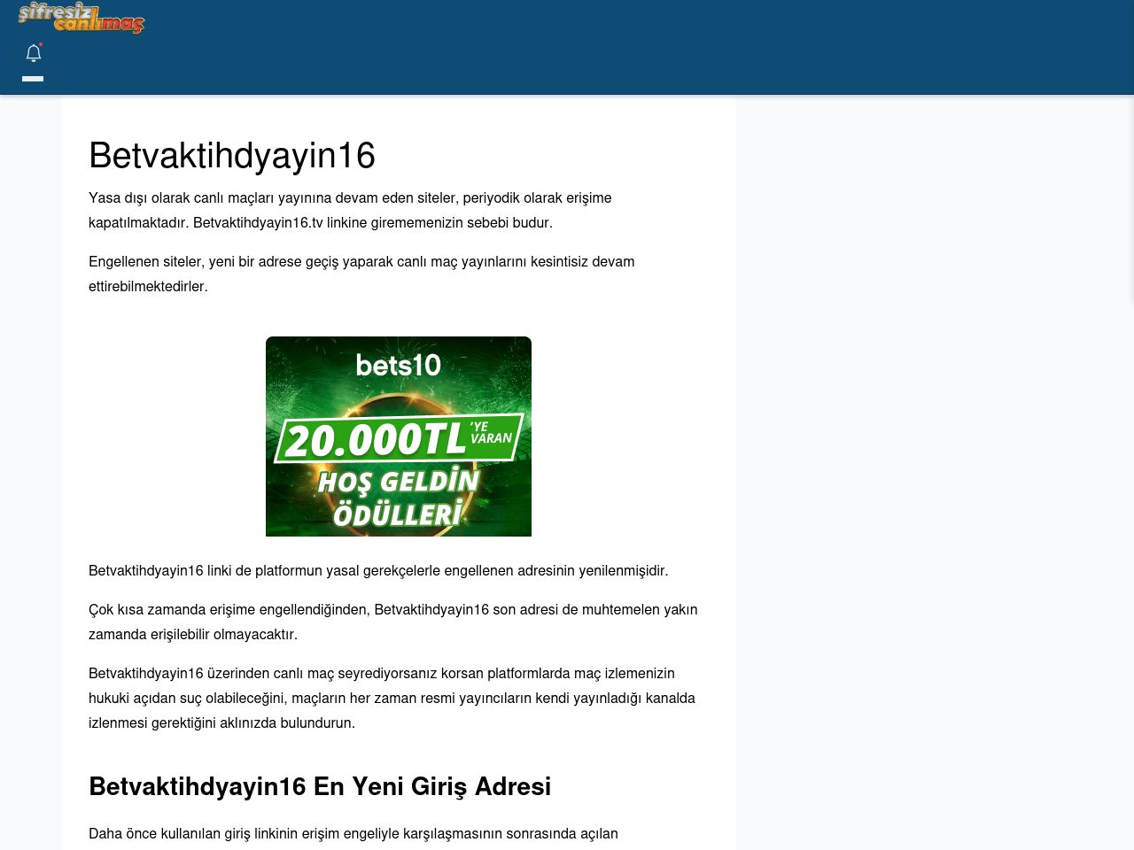 Betvaktihdyayin16 Canlı Maç - Şifresiz canlı maç izle