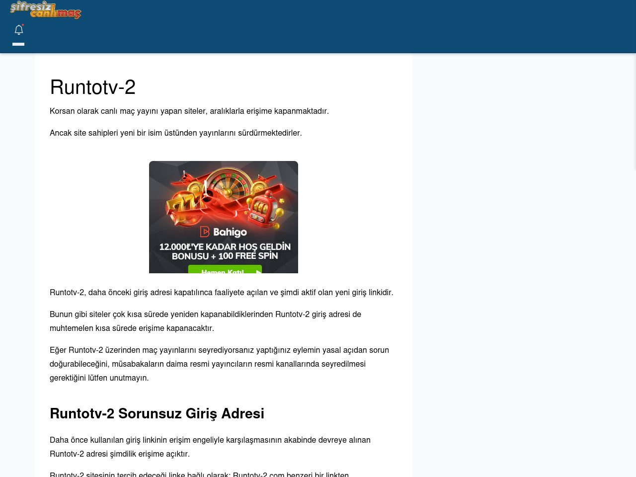 Runtotv-2 Güncel Giriş - Şifresiz canlı maç izle