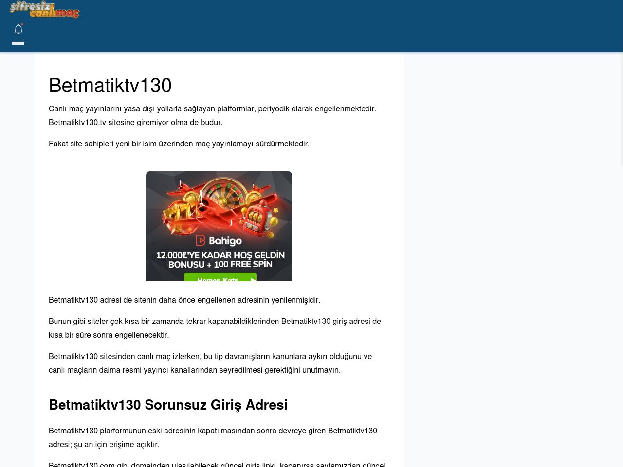 Betmatiktv130 Canlı Maç İzle - Şifresiz canlı maç izle