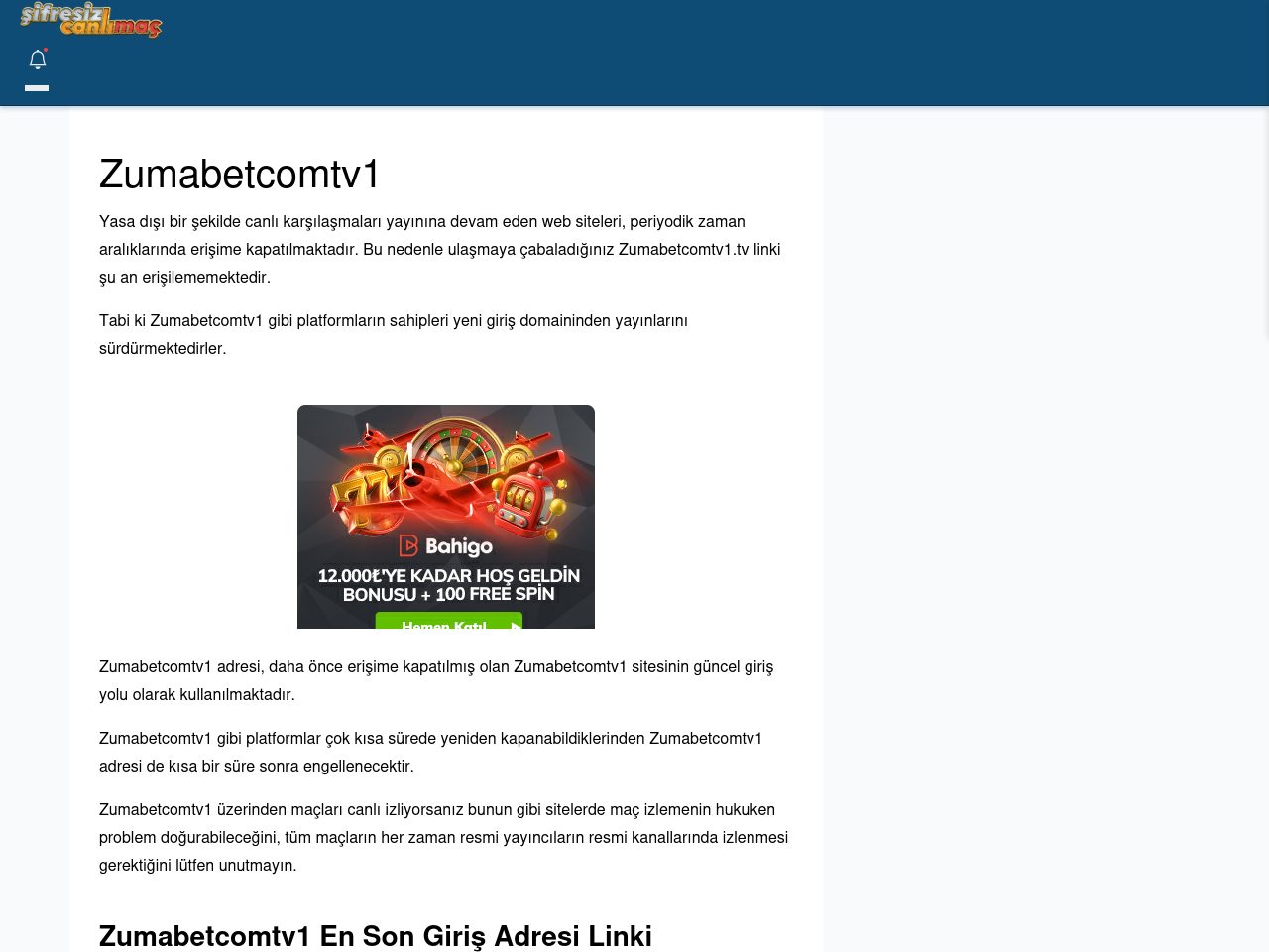Zumabetcomtv1 Maç İzle - Şifresiz canlı maç izle