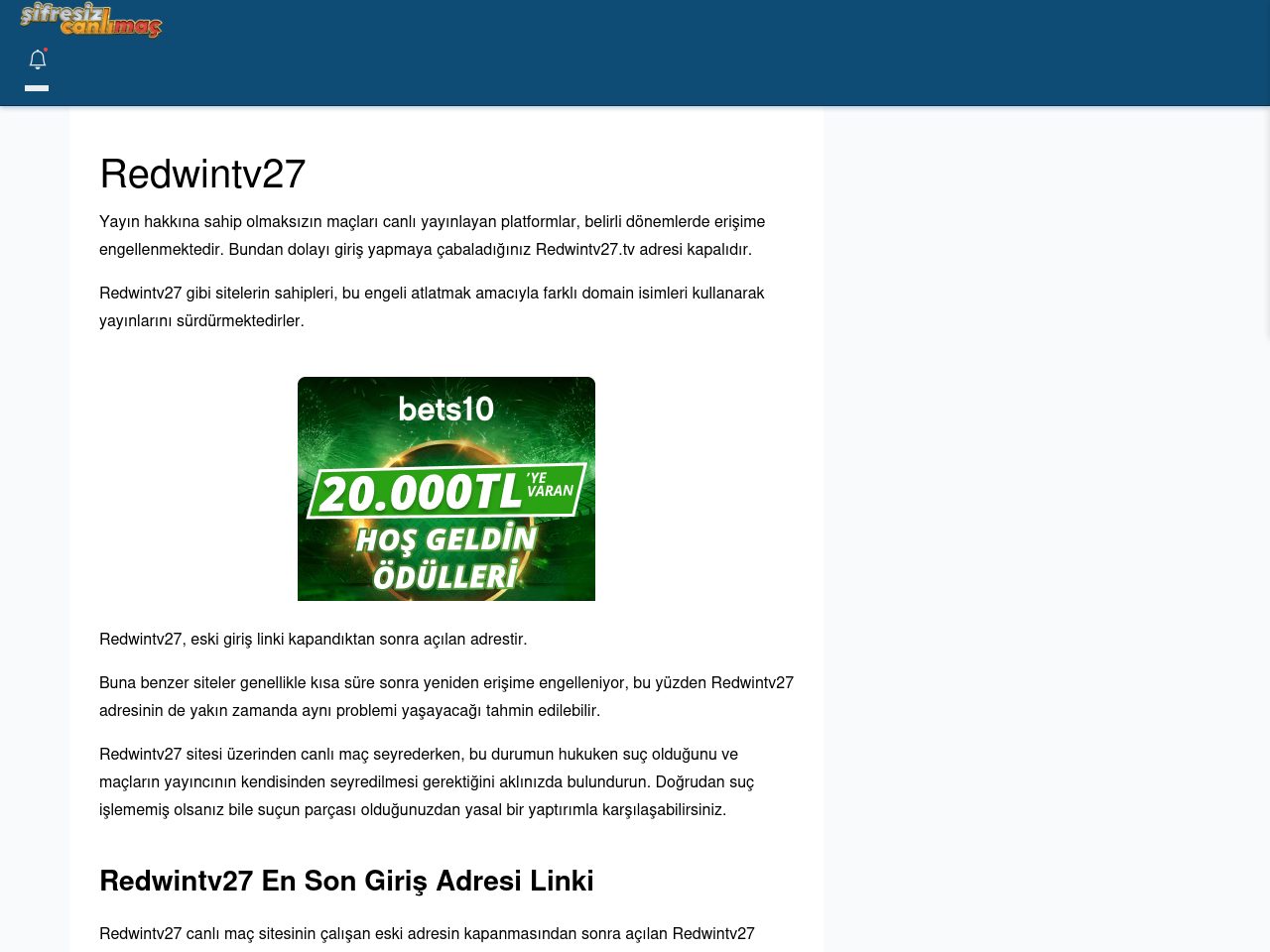 Redwintv27 Canlı Maç - Şifresiz canlı maç izle