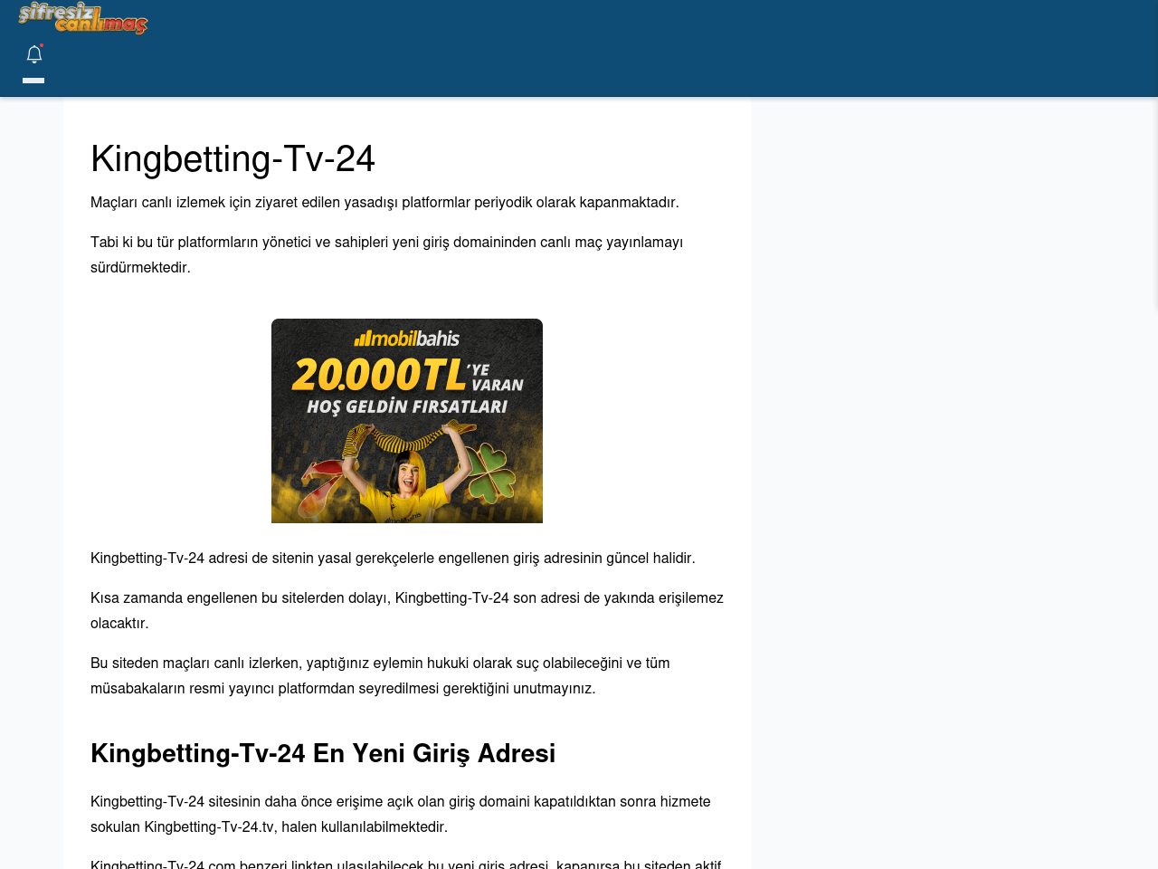 Kingbetting-Tv-24 Giriş Linki - Şifresiz canlı maç izle