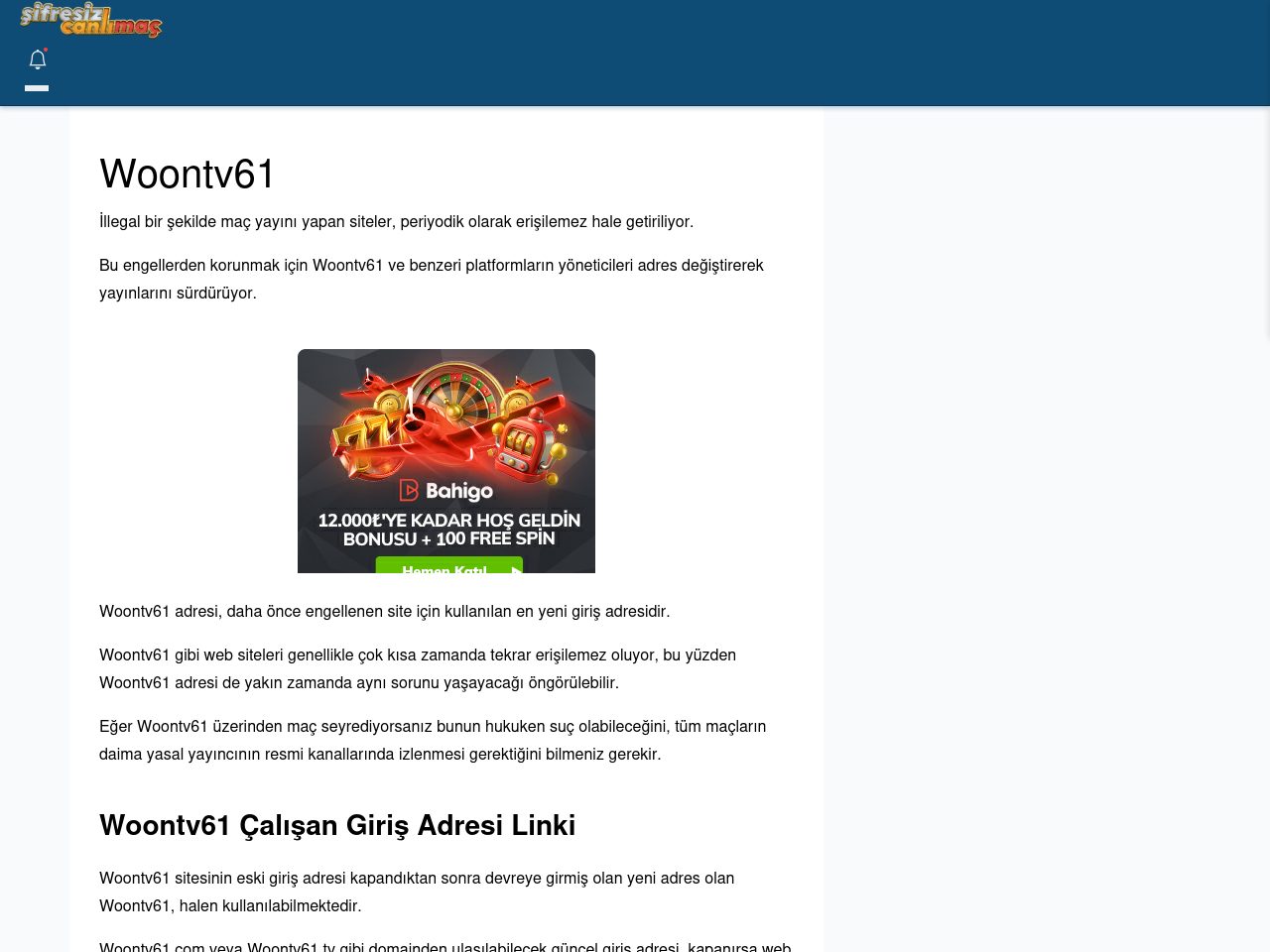 Woontv61 Maç İzle - Şifresiz canlı maç izle