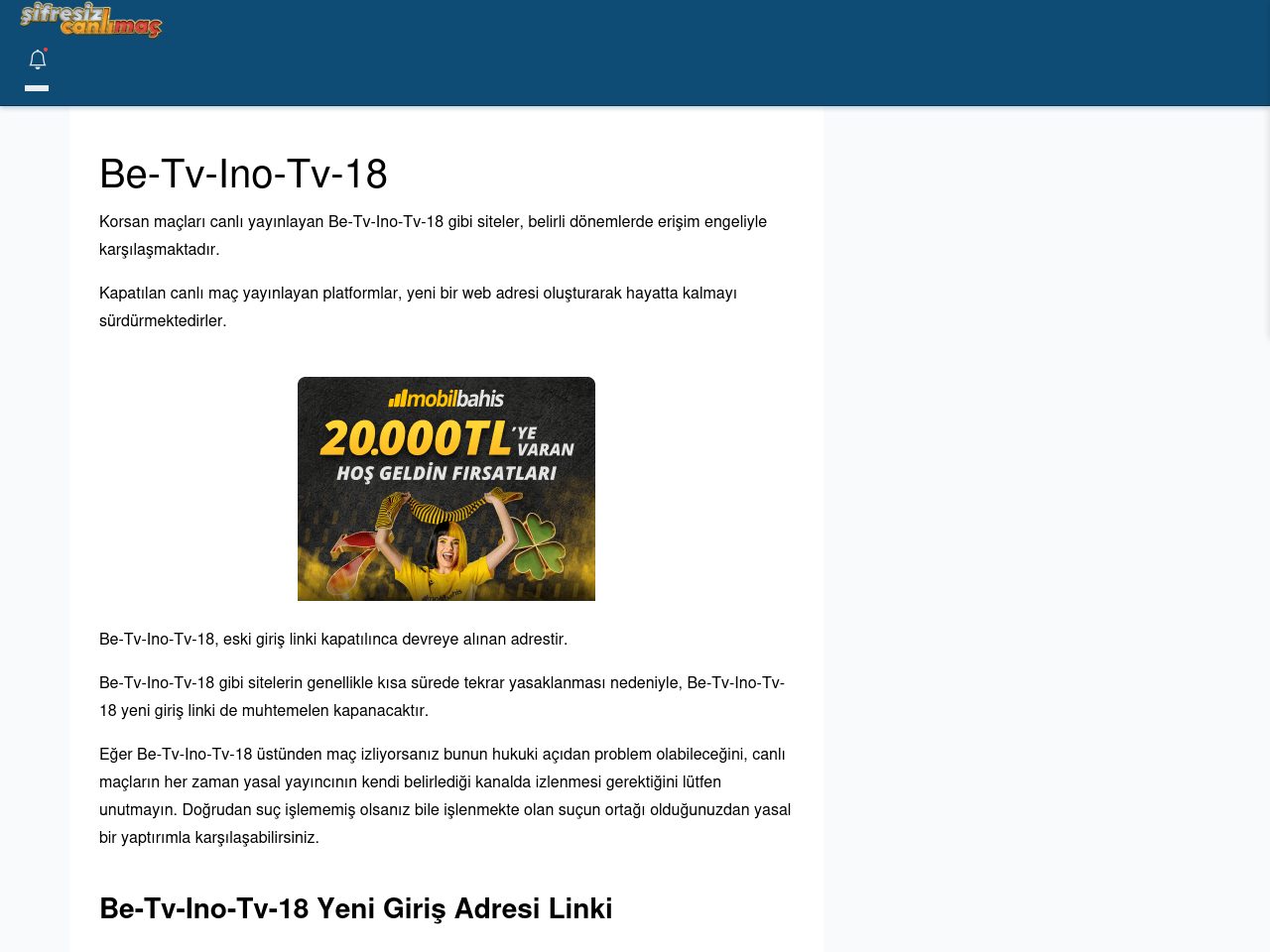 Be-Tv-Ino-Tv-18 Canlı Maç İzle - Şifresiz canlı maç izle