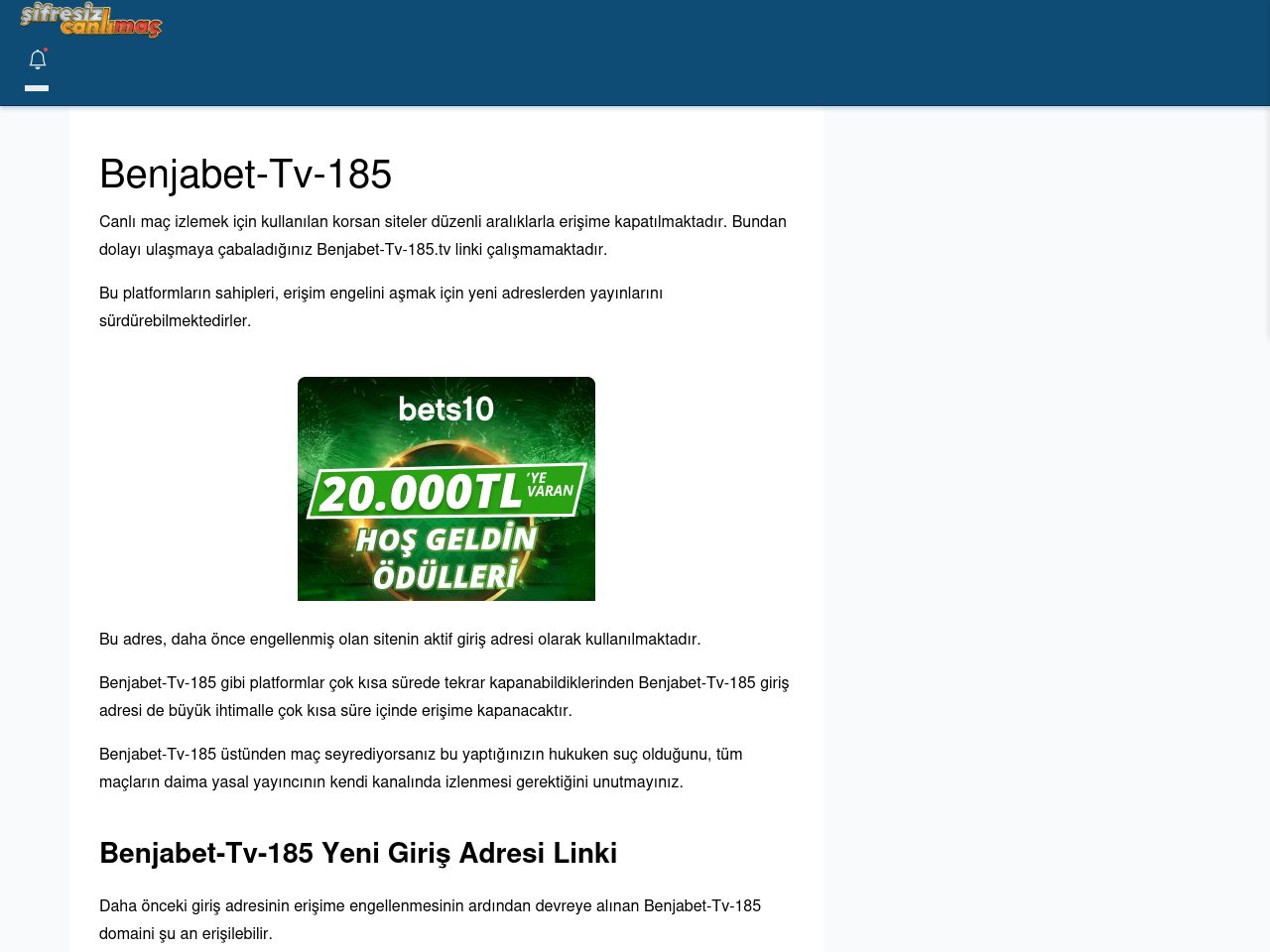 Benjabet-Tv-185 Canlı Maç - Şifresiz canlı maç izle