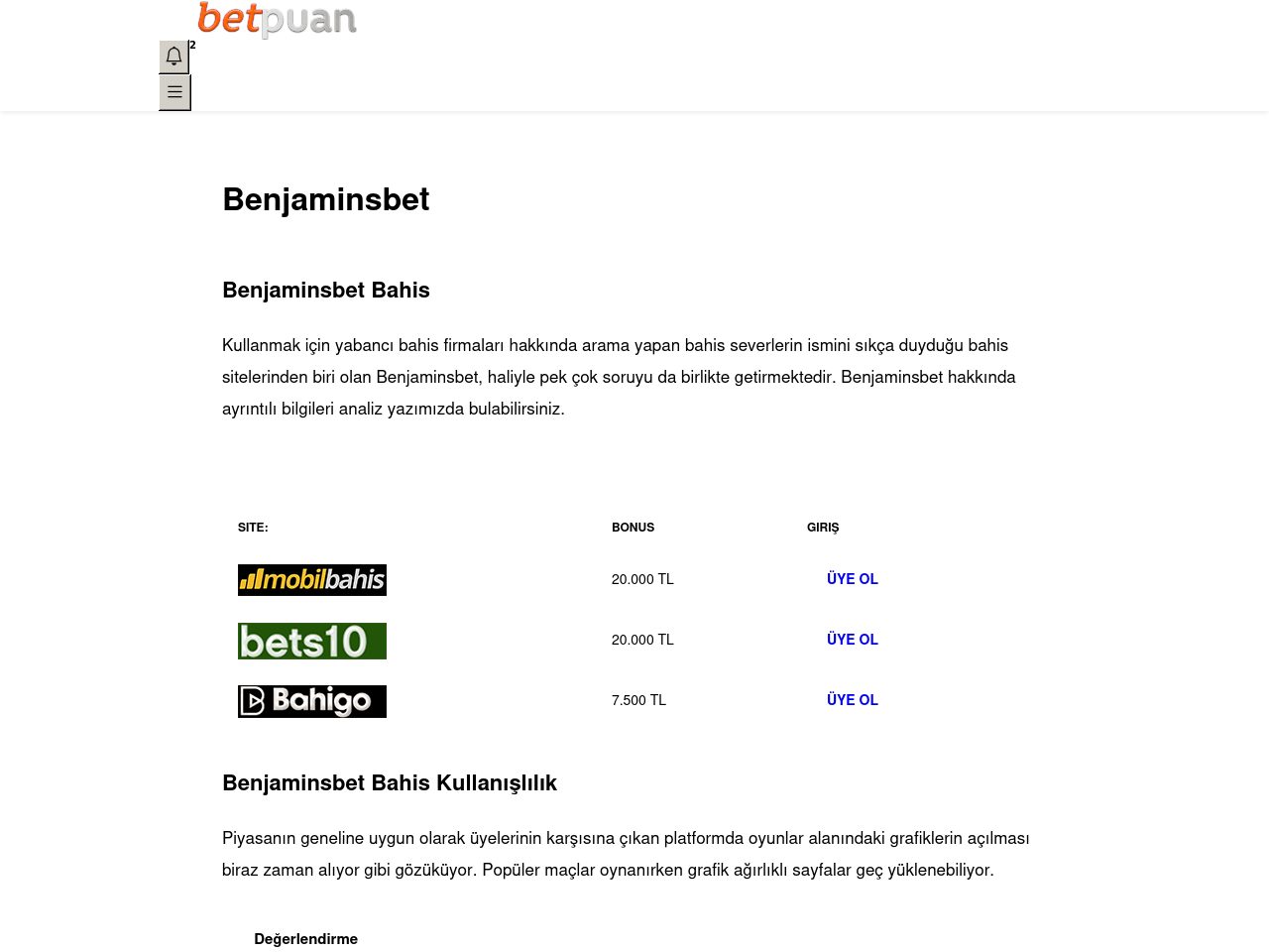Benjaminsbet Bahis Analiz