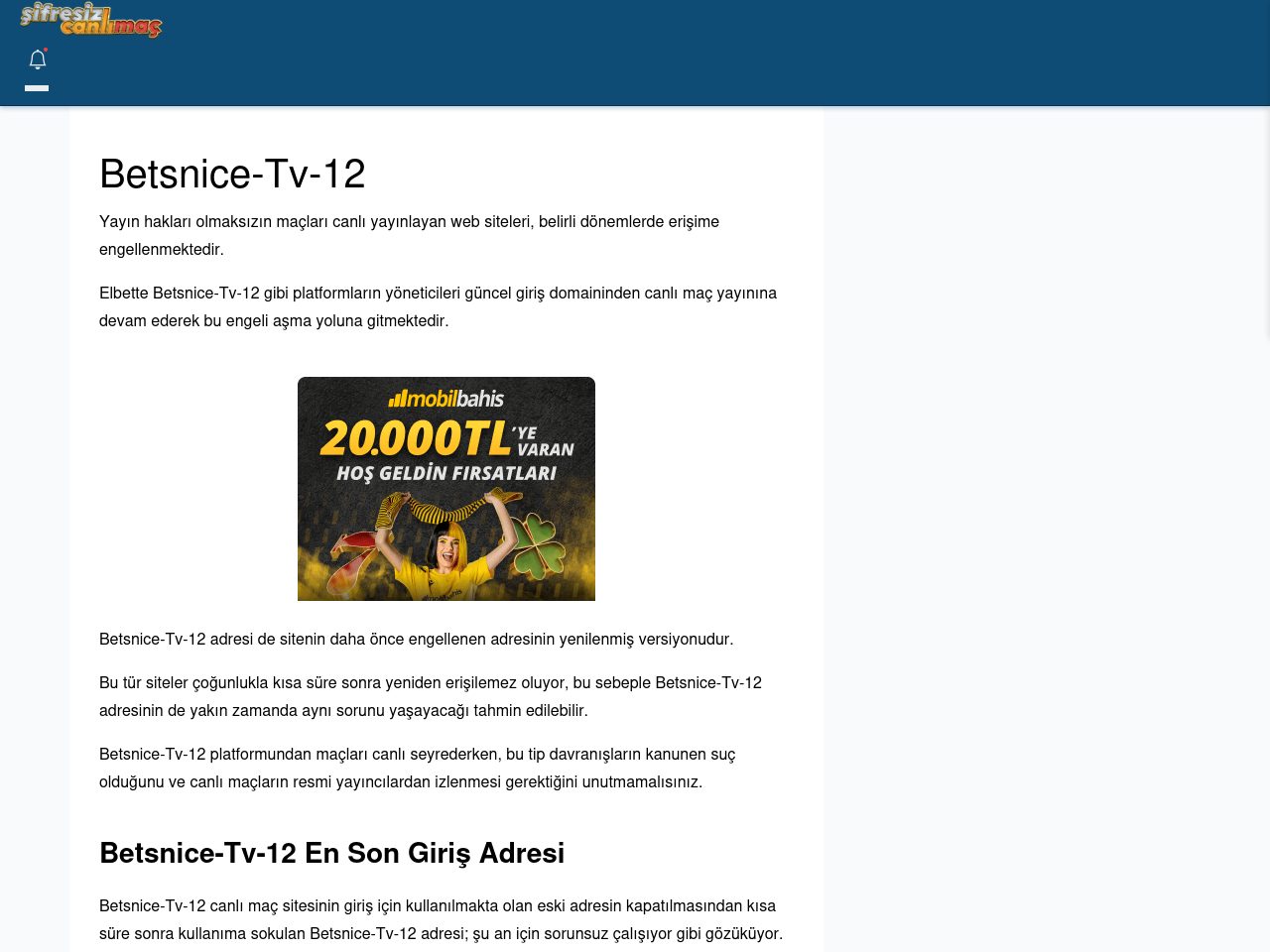 Betsnice-Tv-12 Giriş Linki - Şifresiz canlı maç izle