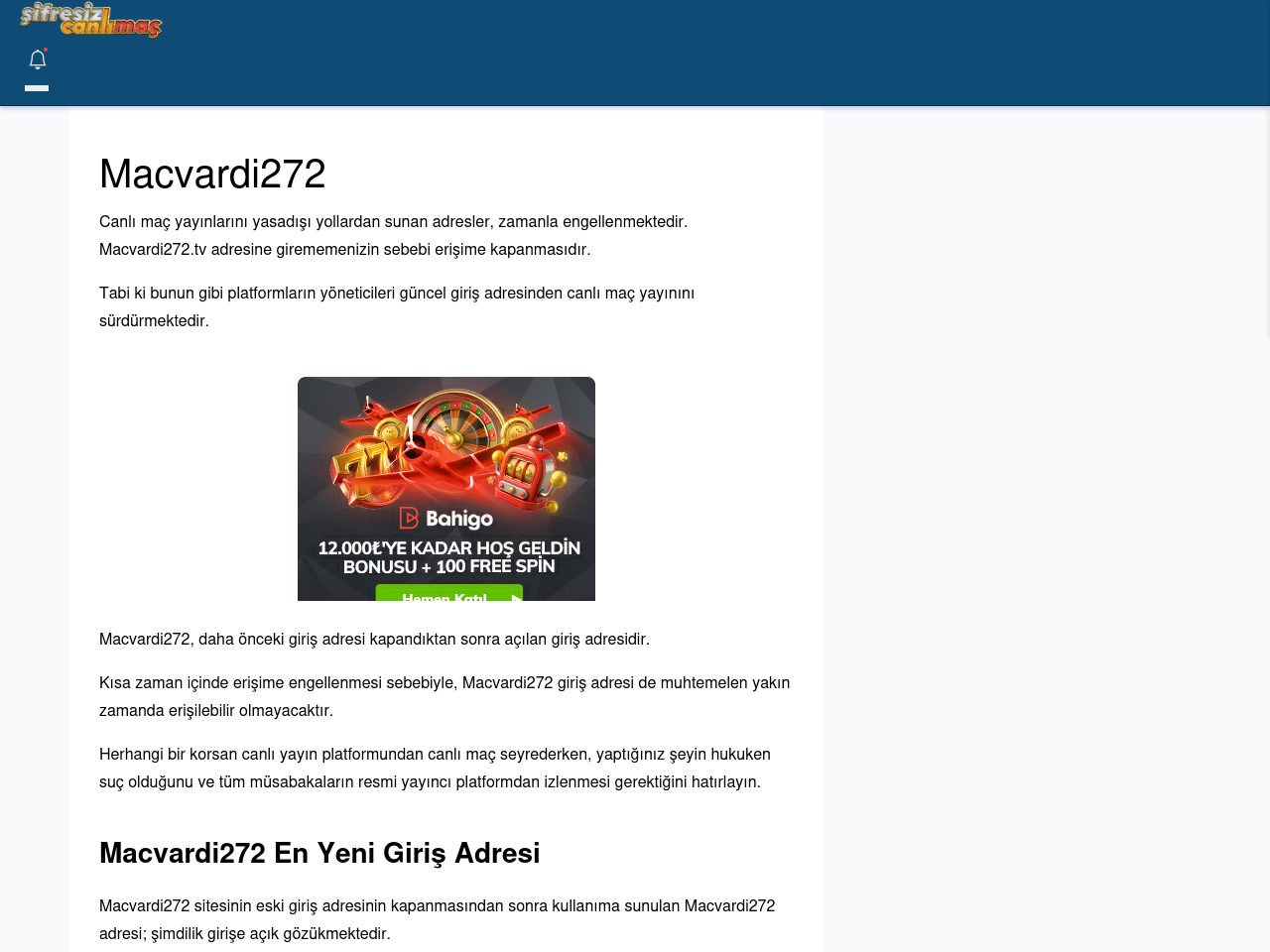 Macvardi272 Güncel Giriş - Şifresiz canlı maç izle