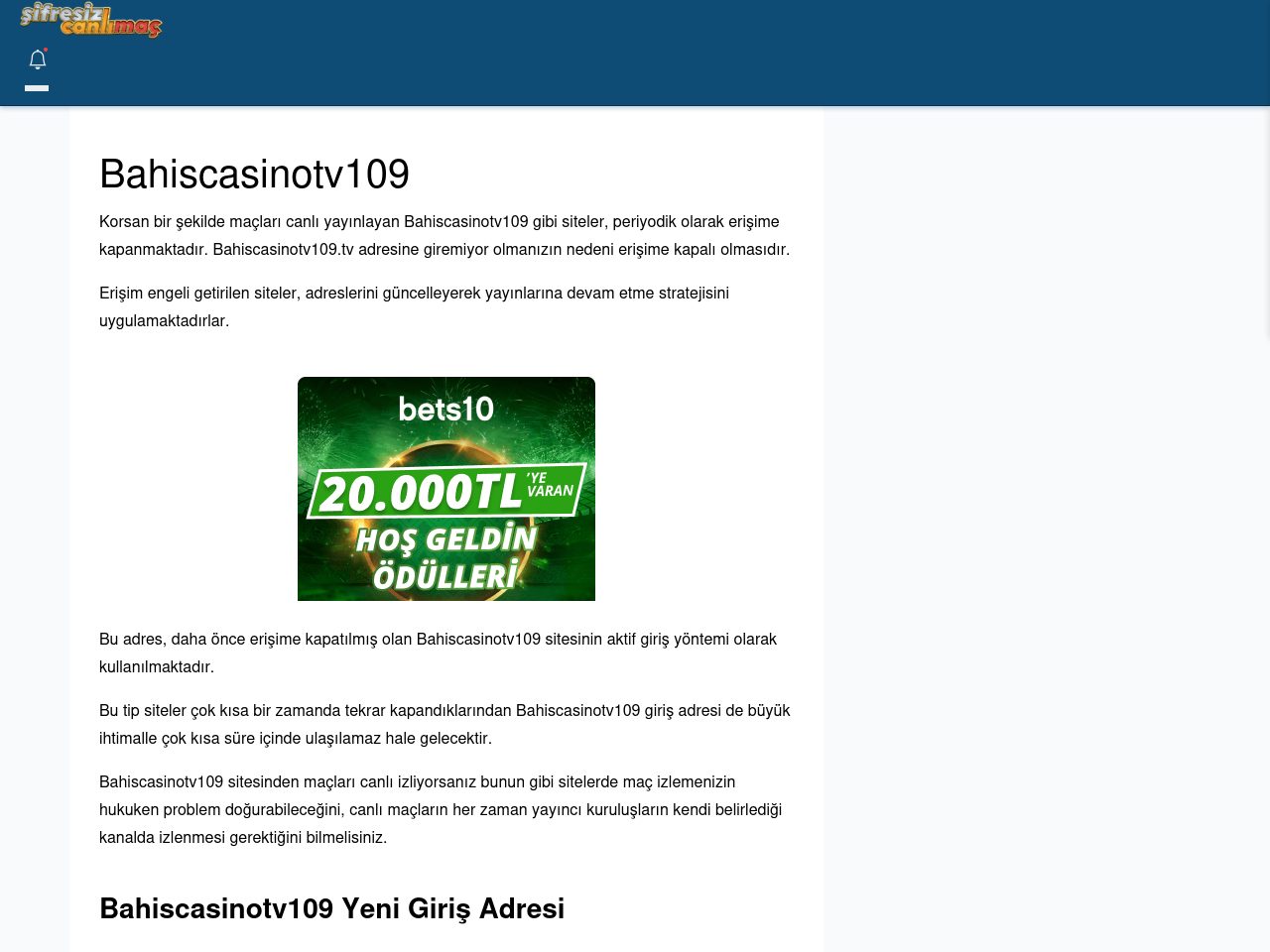 Bahiscasinotv109 Maç İzle - Şifresiz canlı maç izle