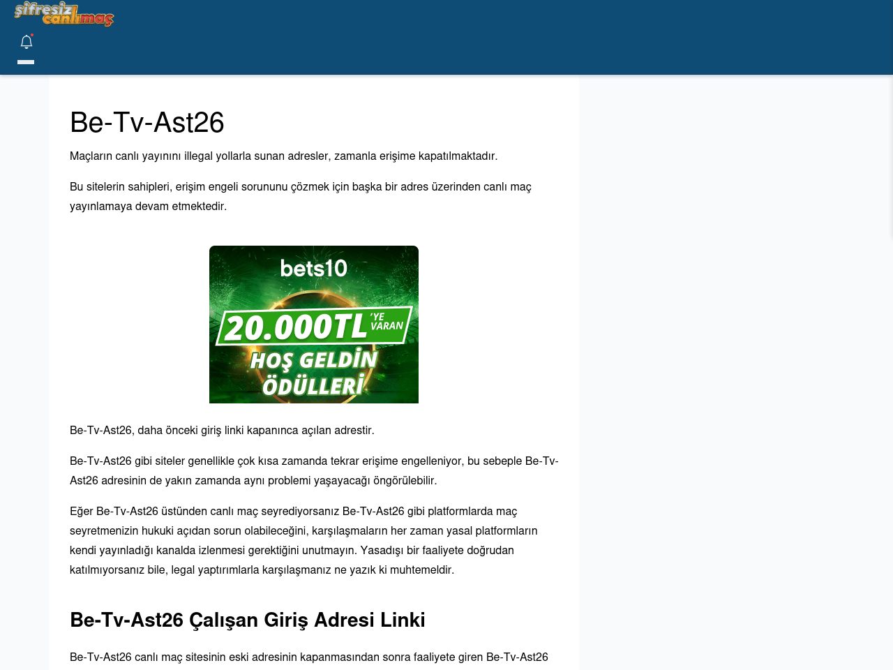 Be-Tv-Ast26 Güncel Giriş - Şifresiz canlı maç izle