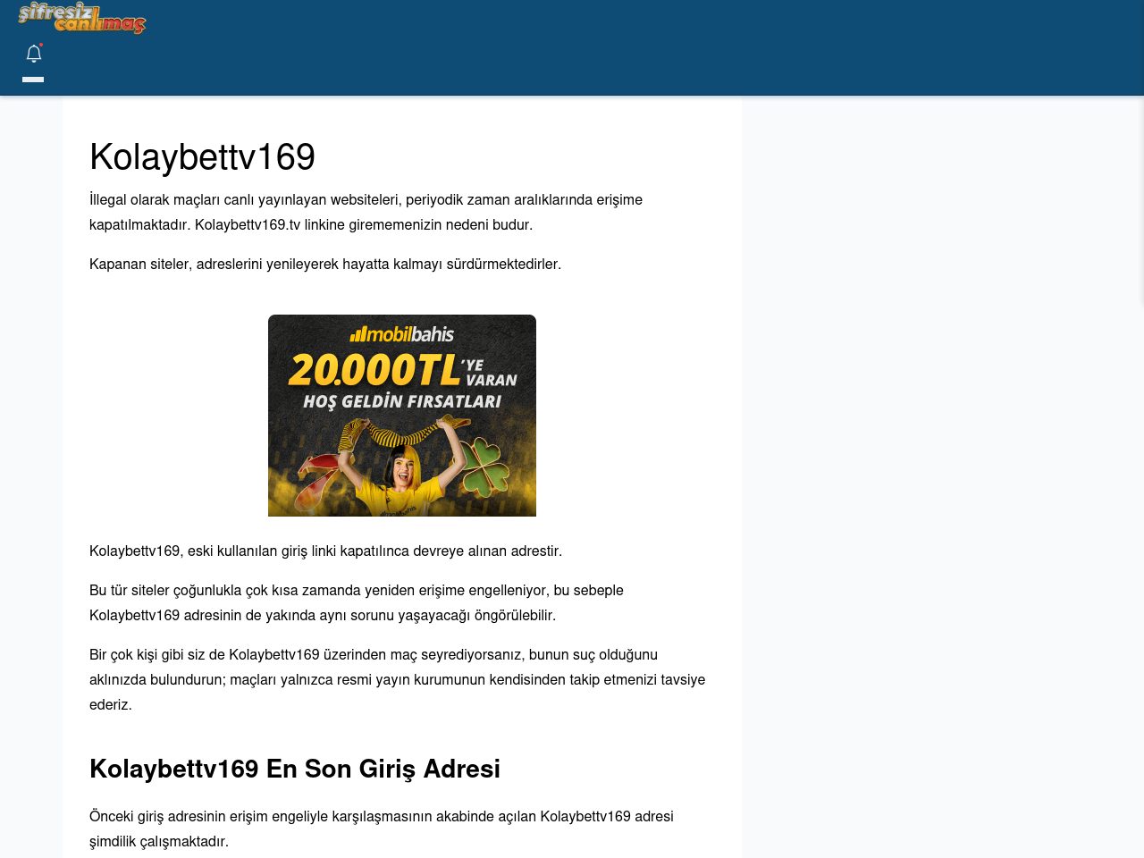 Kolaybettv169 Maç İzle - Şifresiz canlı maç izle