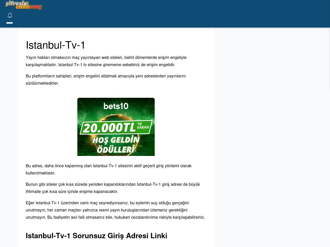 Istanbul-Tv-1 Maç İzle - Şifresiz canlı maç izle