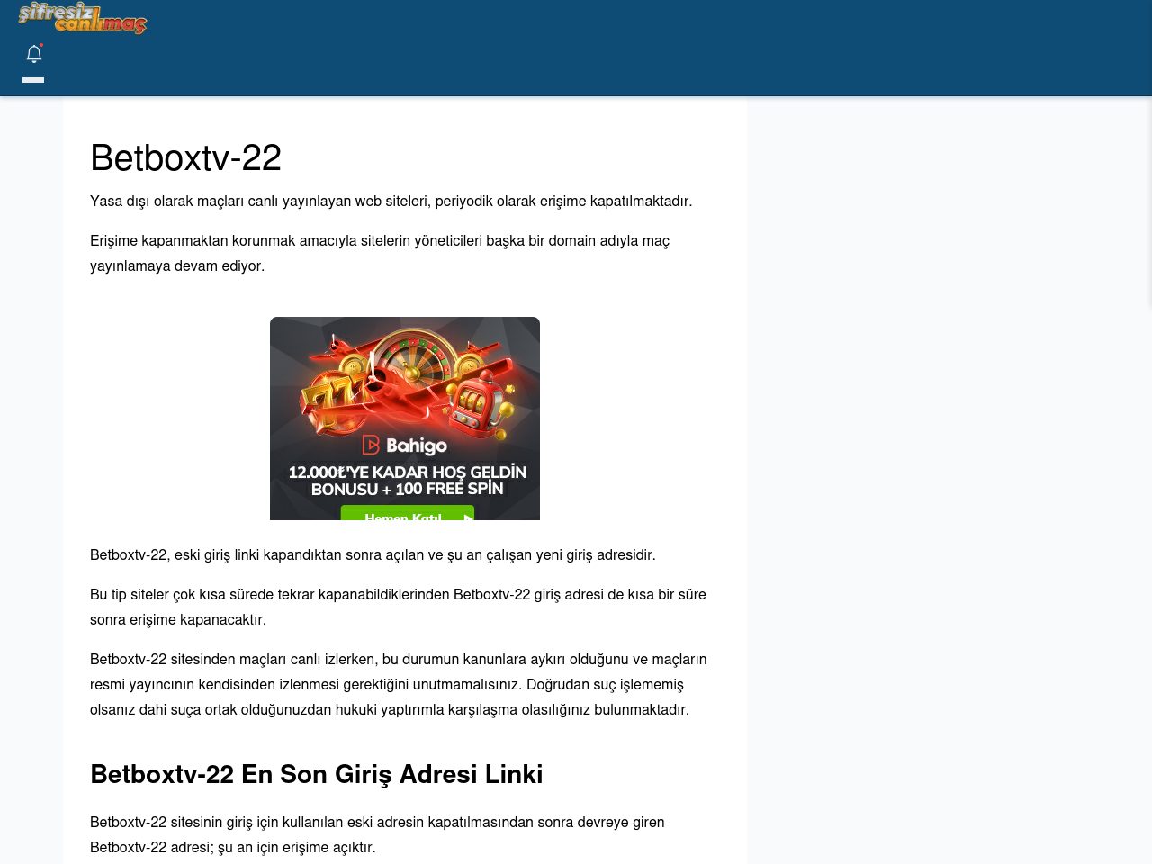 Betboxtv-22 Canlı Maç - Şifresiz canlı maç izle